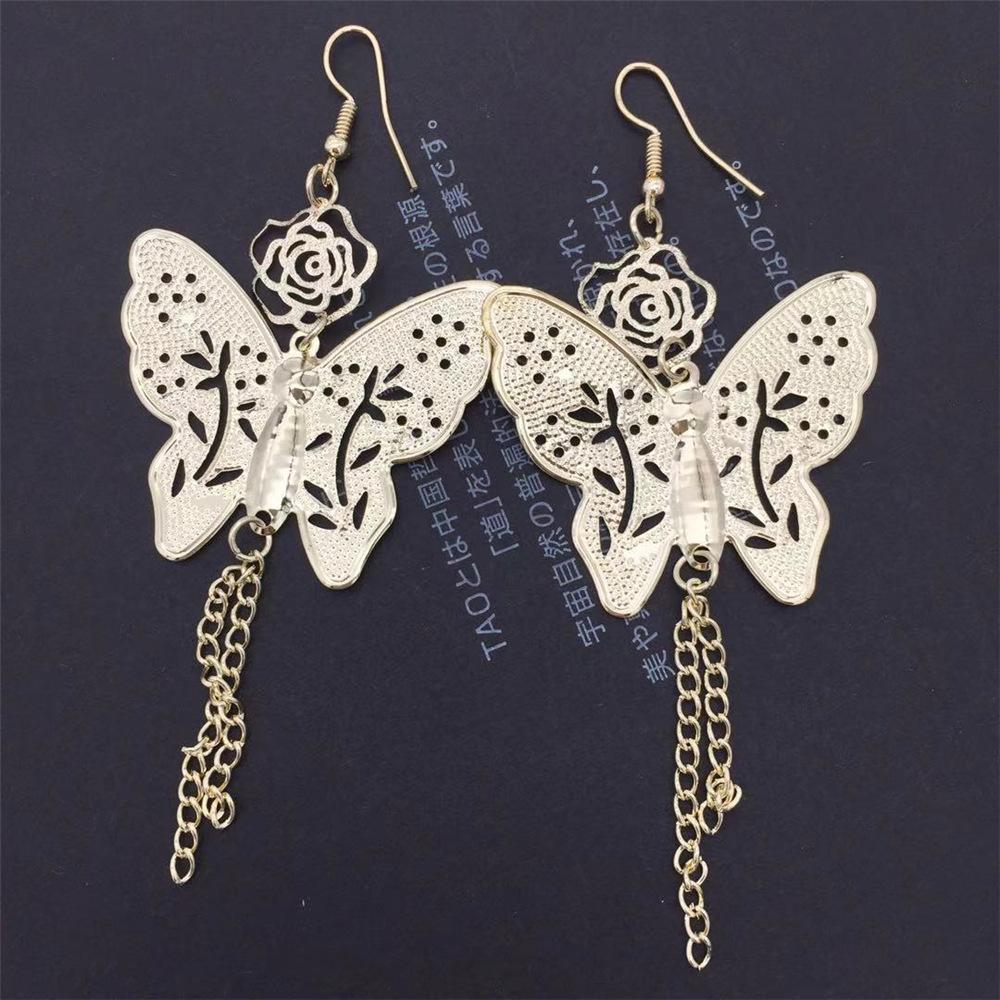 Vintage Hollow Rose Big Butterfly Earrings Ladies Tassel Earrings Christmas Ball Supplies