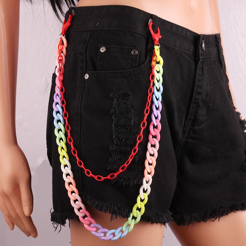 Candy Color Double Layer High Street Retro Colored Resin Ultralight Pant Chain Chain Hanging Chain Street Jeans