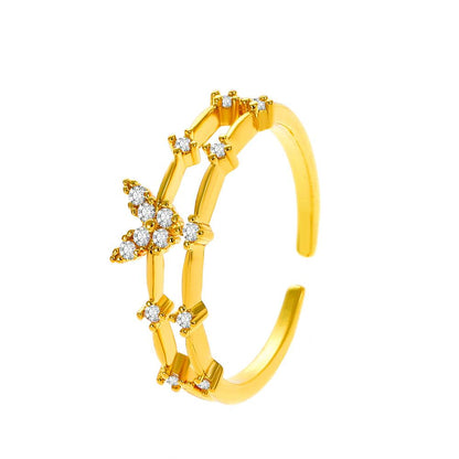 ins simple butterfly ring female fashion temperament micro-inlaid zircon double-layer metal geometric opening index finger ring