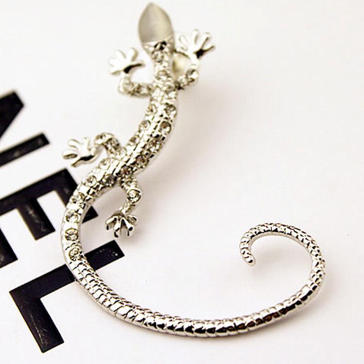 Popular Night Ear Clip Shiny Rhinestone Rose Gold Exaggerated Gecko Lizard Earring Popular Earrings