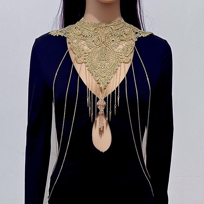Goth Ethnic Tassel Necklace Sexy Lace Lace False Collar Women Beach Bikini Body Chain