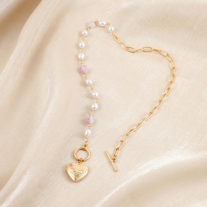 Love Pendant Can Open Peach Heart Photo Box Pearl Stone Stitching Clavicle Chain Necklace Female