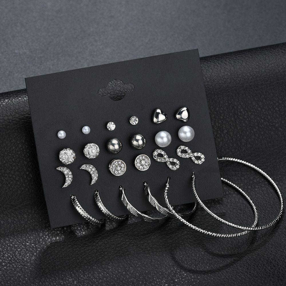 Temperament 12 pairs of stars and moon small 8-character earrings earrings combination set decorations