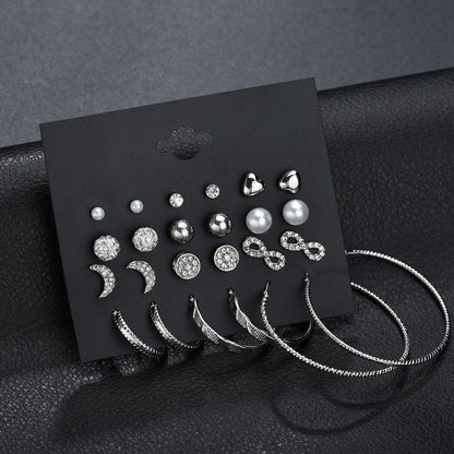 Temperament 12 pairs of stars and moon small 8-character earrings earrings combination set decorations
