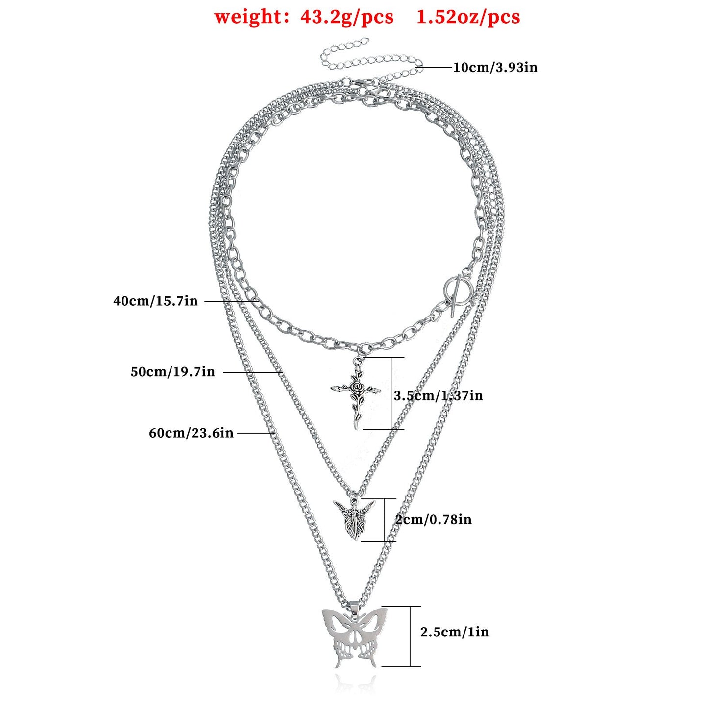 Jewelry Trend Multilayer Hollow Butterfly Rose Cross Sweater Necklace Female Necklace