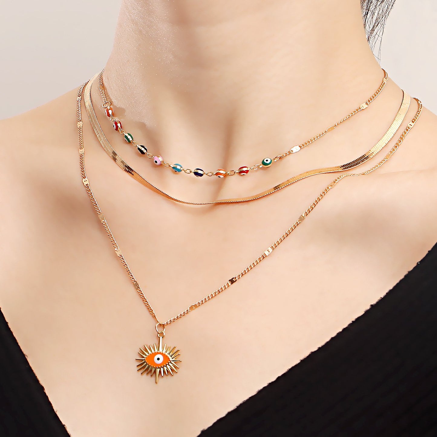 Jewelry trendy multi-layer geometric exaggerated devil's eye pendant necklace female ins eye necklace