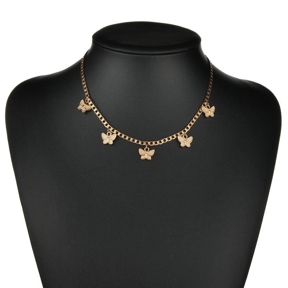 Ins Fashion Retro Gold Butterfly Pendant Necklace Popular Short Necklace Clavicle Chain