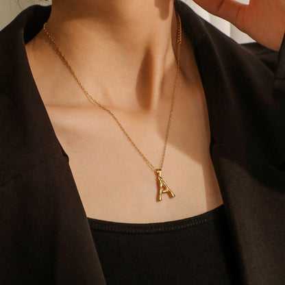 Popular stainless steel gold-plated letter pendant personalized bamboo 26 English letters all-match necklace decoration