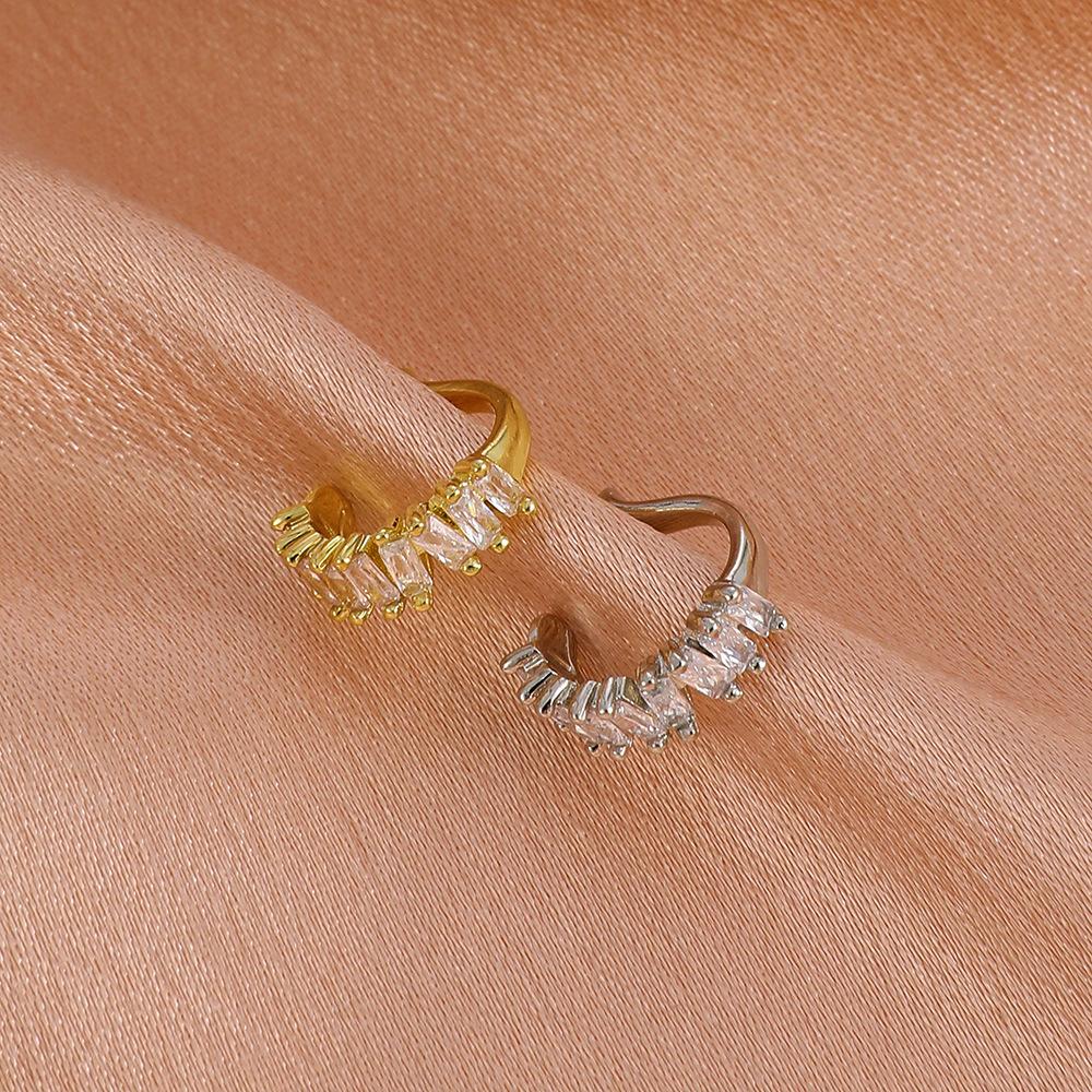 Retro Copper Inlaid Zircon Earrings Earrings Fashion Light Luxury Metal Geometric C-shaped Ear Bone Clip Earrings Without Ear Piercing