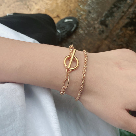 Jewelry Sweet Cool Street Shooting Set Twist Chain Bracelet Simple OT Buckle Cross Chain Stacked Hand Jewelry