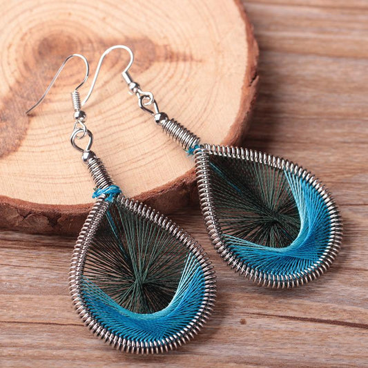 Ethnic pure handmade feather earrings silk bohemian earrings jewelry