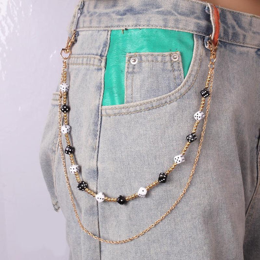 Jewelry fashion trend double-sided dripping oil black and white four-leaf clover double-layer all-match pants chain body chain