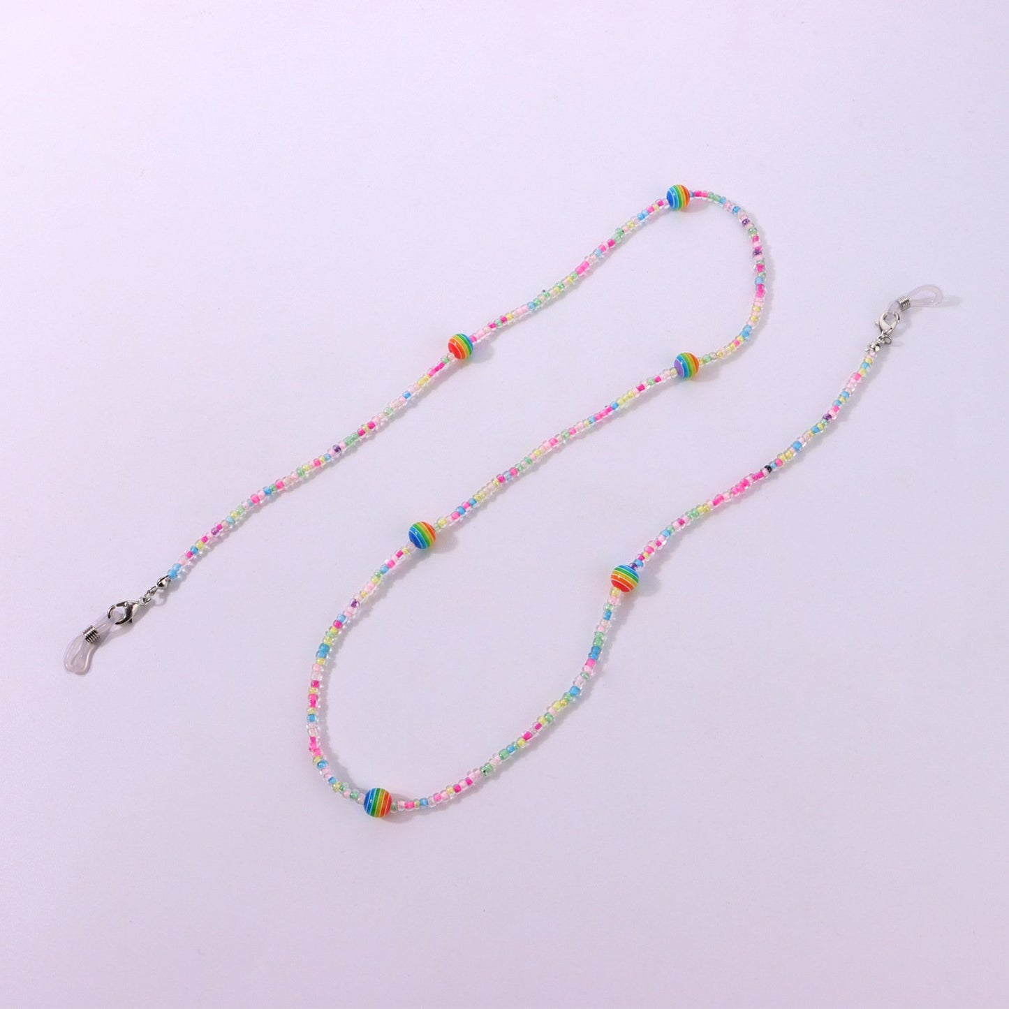 Jewelry rainbow round beads transparent color rice beads glasses chain ladies mask non-slip lanyard
