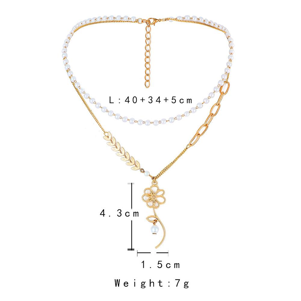Fashion ins double-layer wheat ear flower pendant personality simple pearl necklace niche design sense female