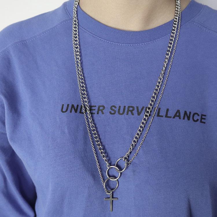 Fashion couple ring jewelry trendy personality hip-hop men and women cross sweater chain necklace accessories