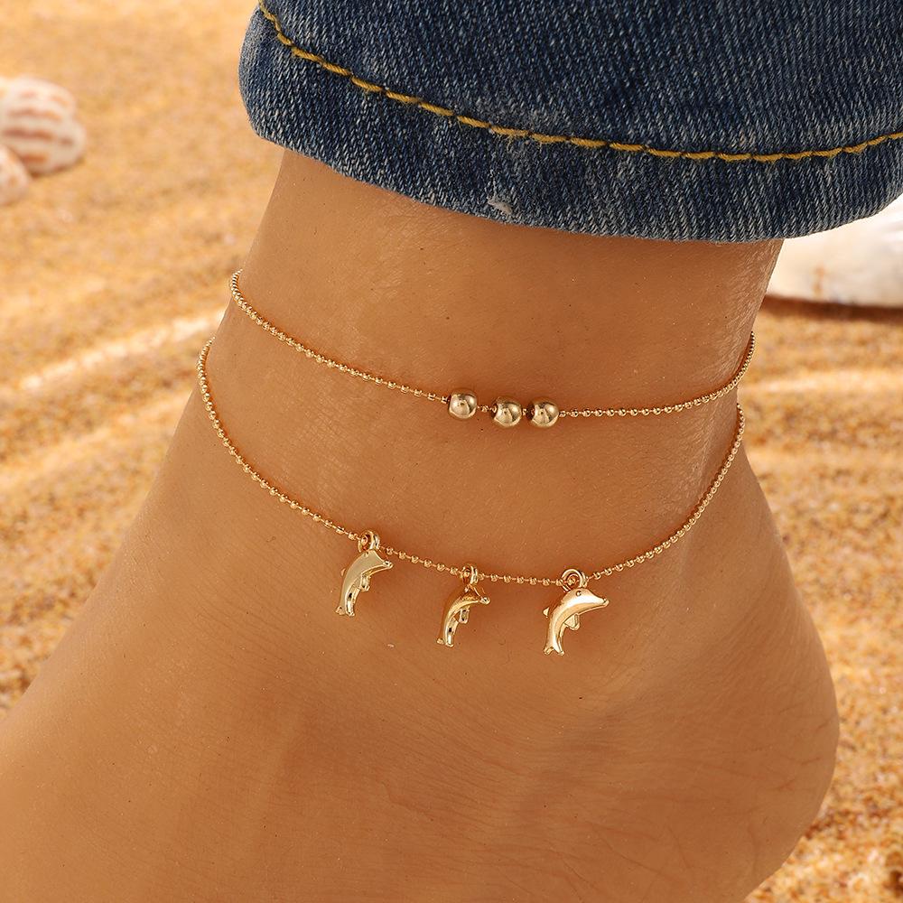 ins anklet female fashion bohemian simple metal dolphin love foot decoration beach foot jewelry