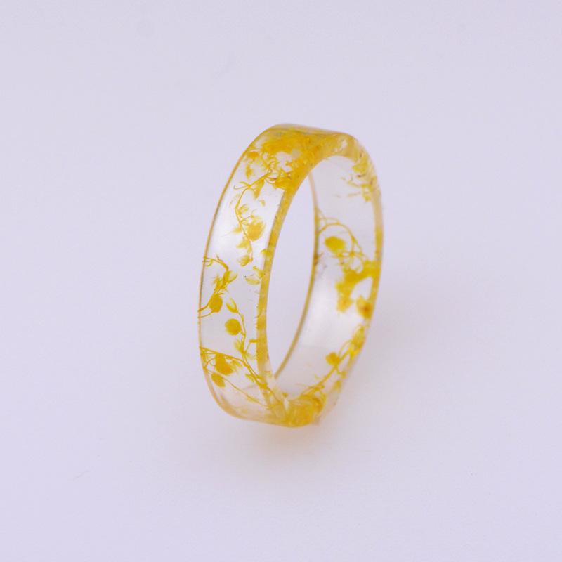 Retro Hand Jewelry Creative Handmade Dried Flower Wafer Transparent Resin Multicolor Ring Popular Jewelry