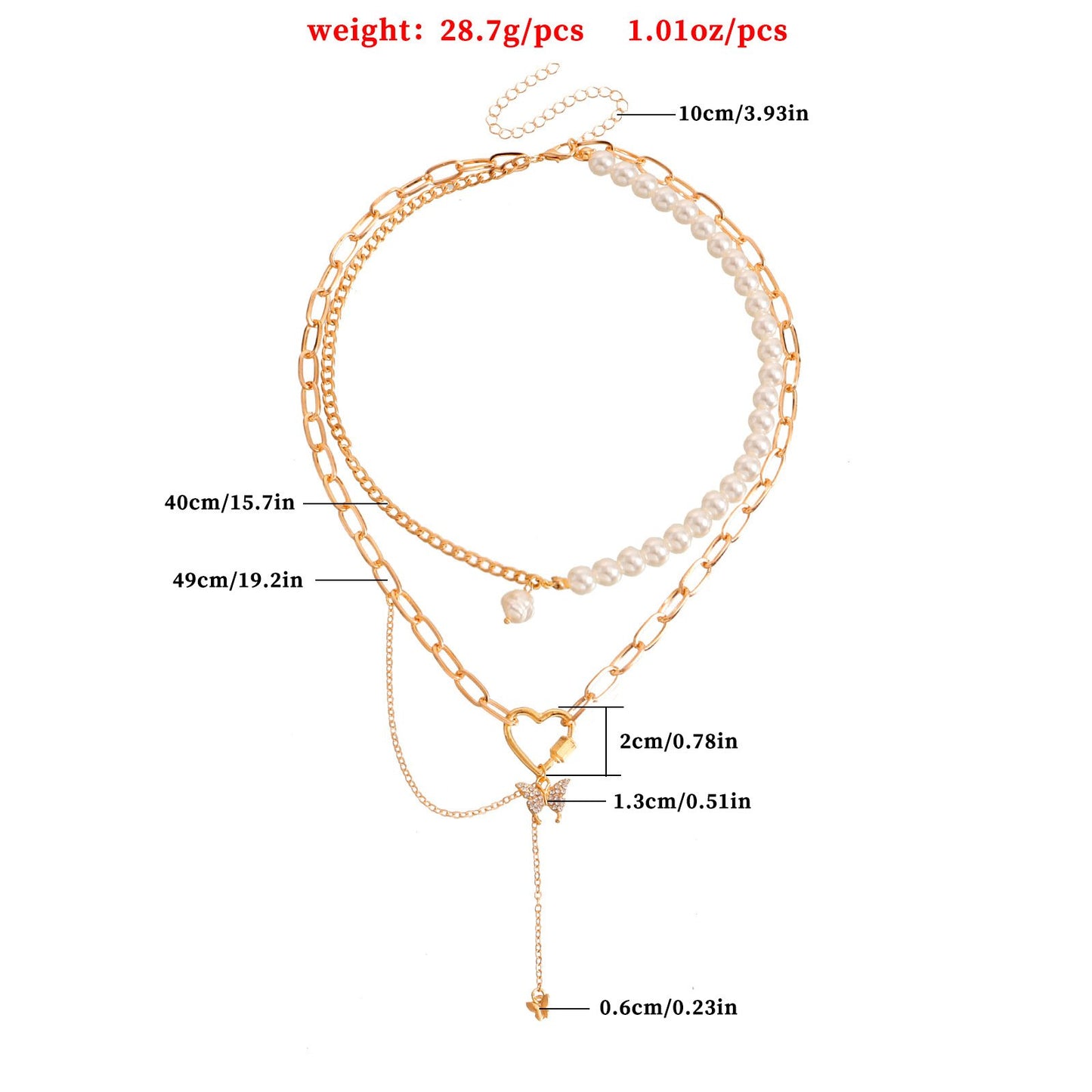 Pastoral Retro Geometric Love Butterfly Combination Necklace French Elegant Imitation Pearl Beaded Chain Necklace