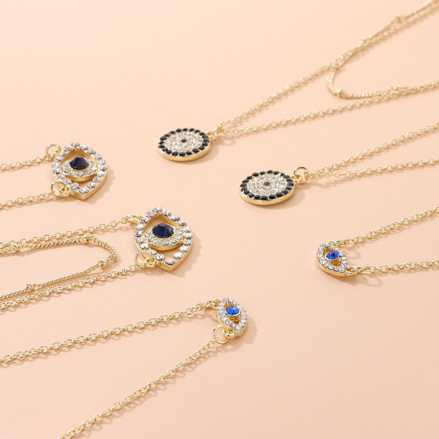 Jewelry 14K Full Diamond Round Geometric Pendant Necklace Women's Fashion Simple Devil's Eye Necklace