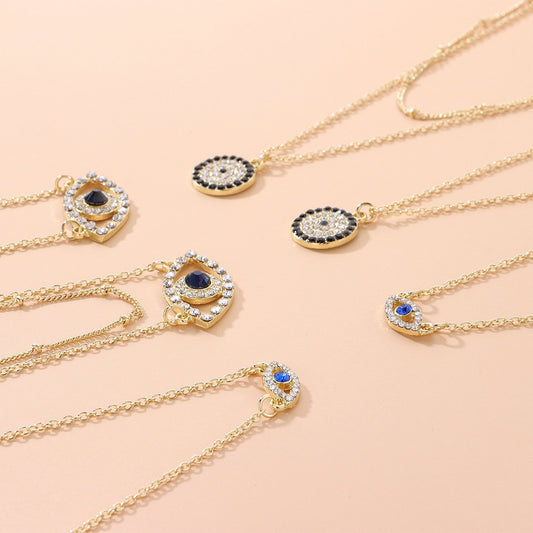 Jewelry 14K Full Diamond Round Geometric Pendant Necklace Women's Fashion Simple Devil's Eye Necklace