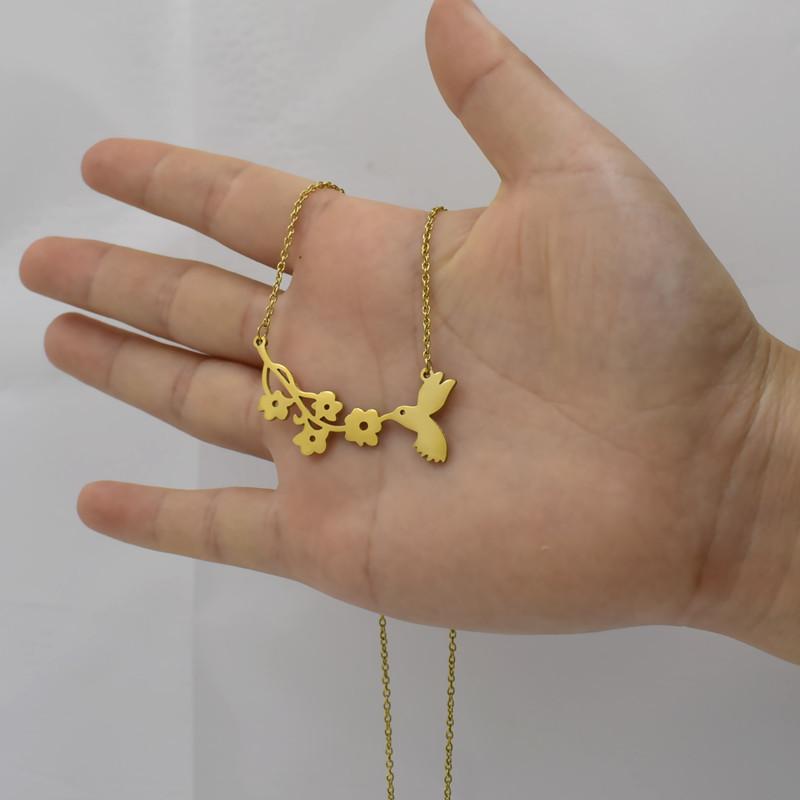 Explosive Summer Olive Bird Branch Versatile Titanium Steel Necklace for Women
