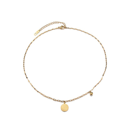 Fashionable stainless steel gold-plated pendant simple round plate LOVE letter pendant all-match small ball necklace