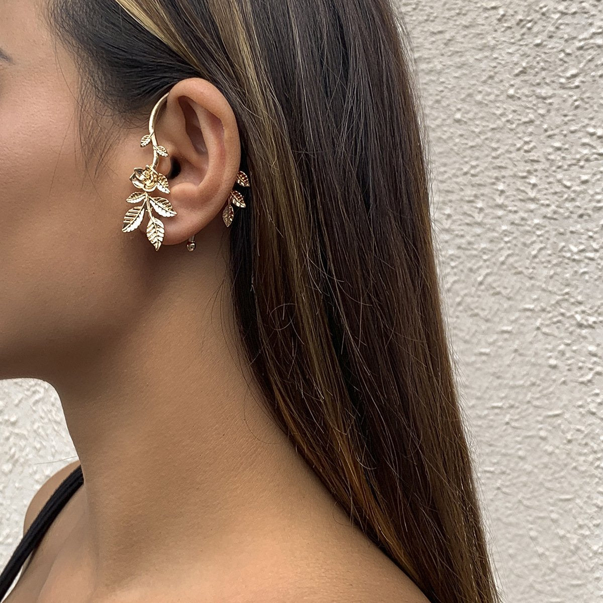 Jewelry Retro Simple Rose Leaf Ear Hanging Versatile Geometric Metal No Ear Pierce Ear Bone Clip