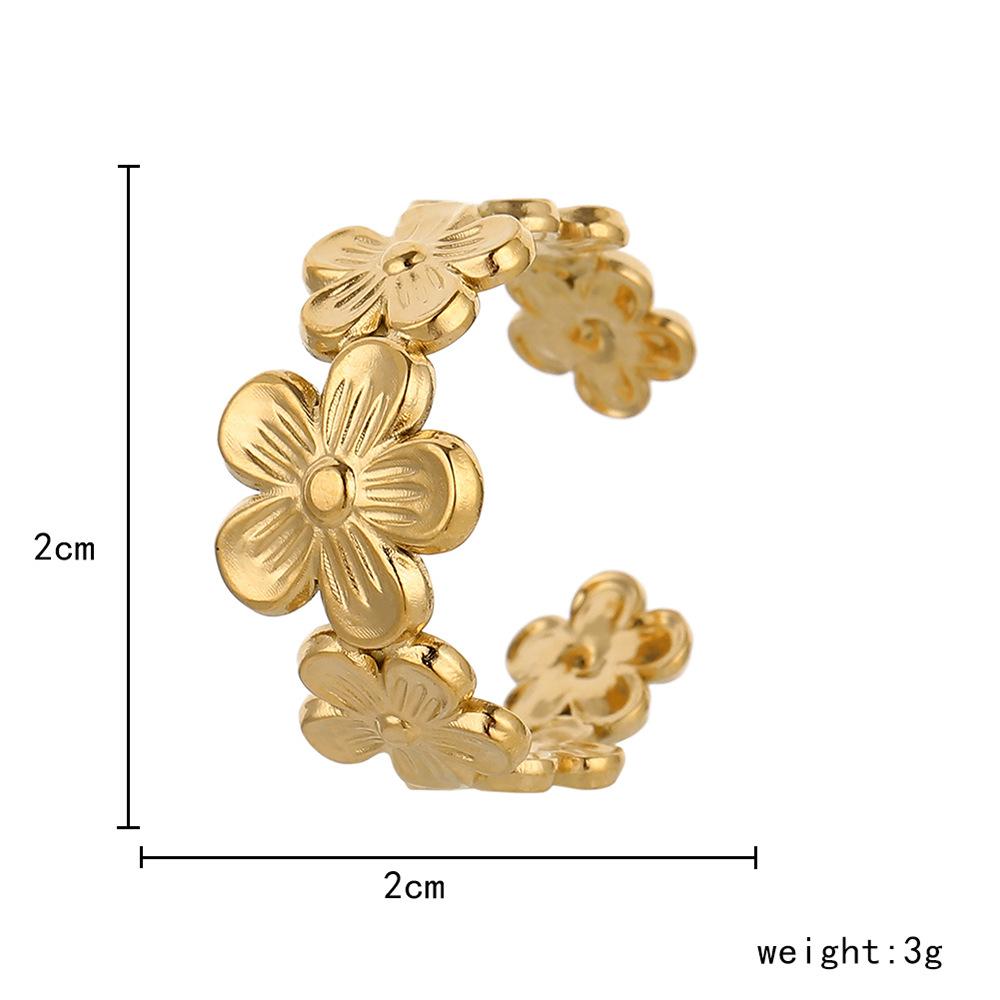 Fashion simple flower stainless steel open ring personality trend titanium steel ring jewelry