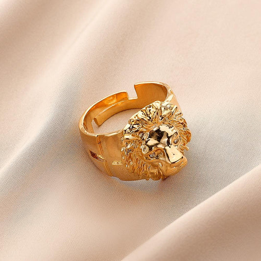 Domineering men's gold and silver lion head ring hip-hop open cross ring jewelry