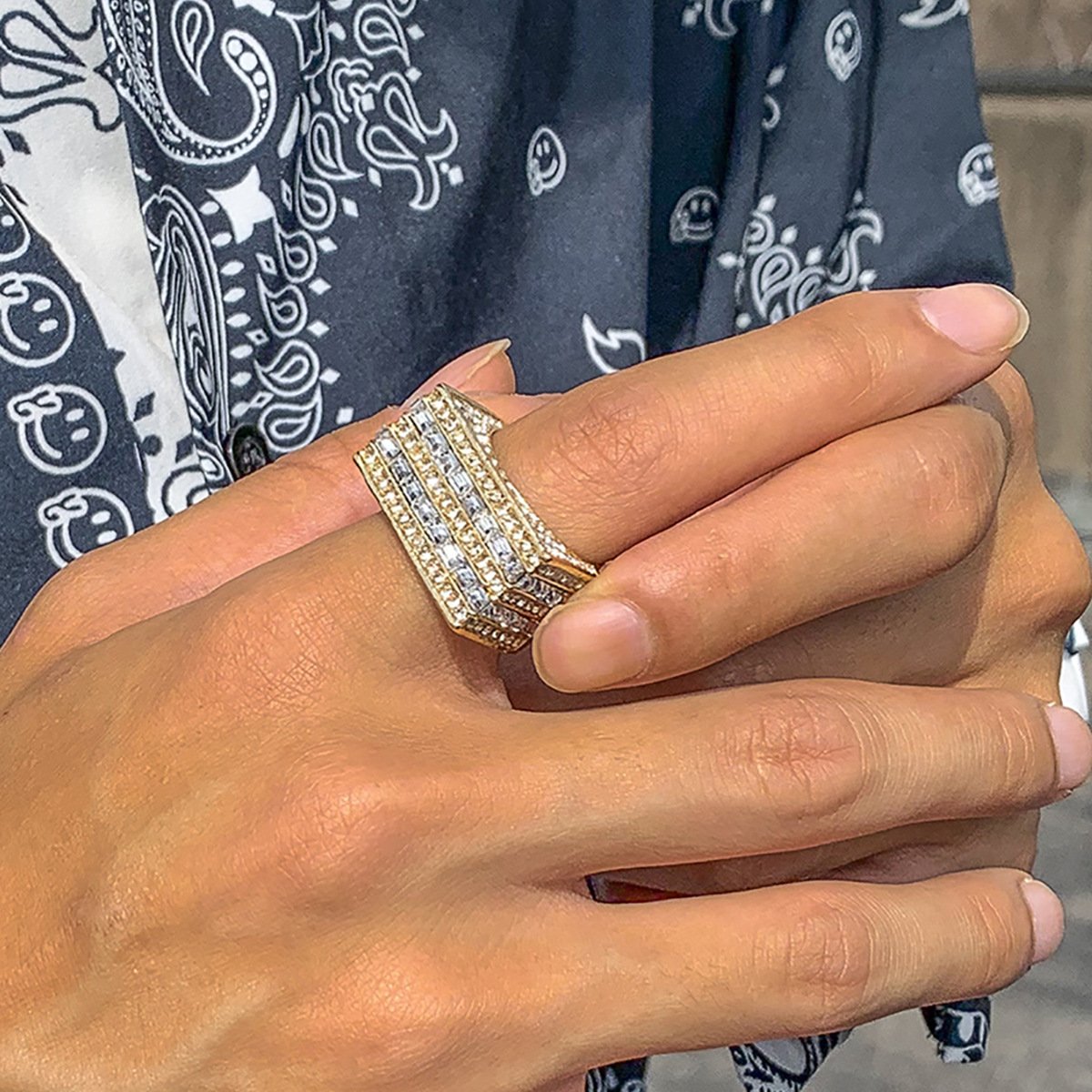 Jewelry hip-hop trendy square full diamond index finger ring personality punk metal diamond men's ring