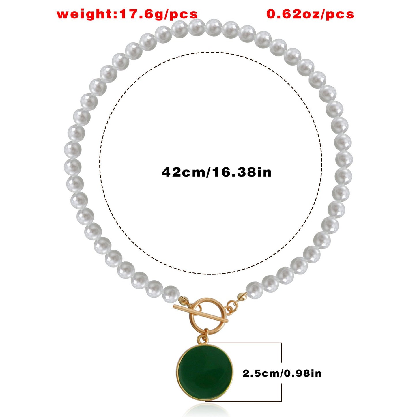 Jewelry Retro Highlight Pearl Handmade Beaded Necklace Drop Glaze Green Round Pendant Sweater Sweater Necklace