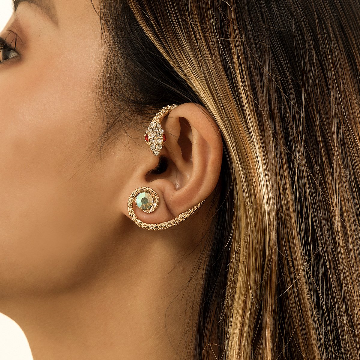 Jewelry Fashion Street Shooting Geometric Metal Earrings Earrings Hip Hop Simple Diamond Snake Earrings Female