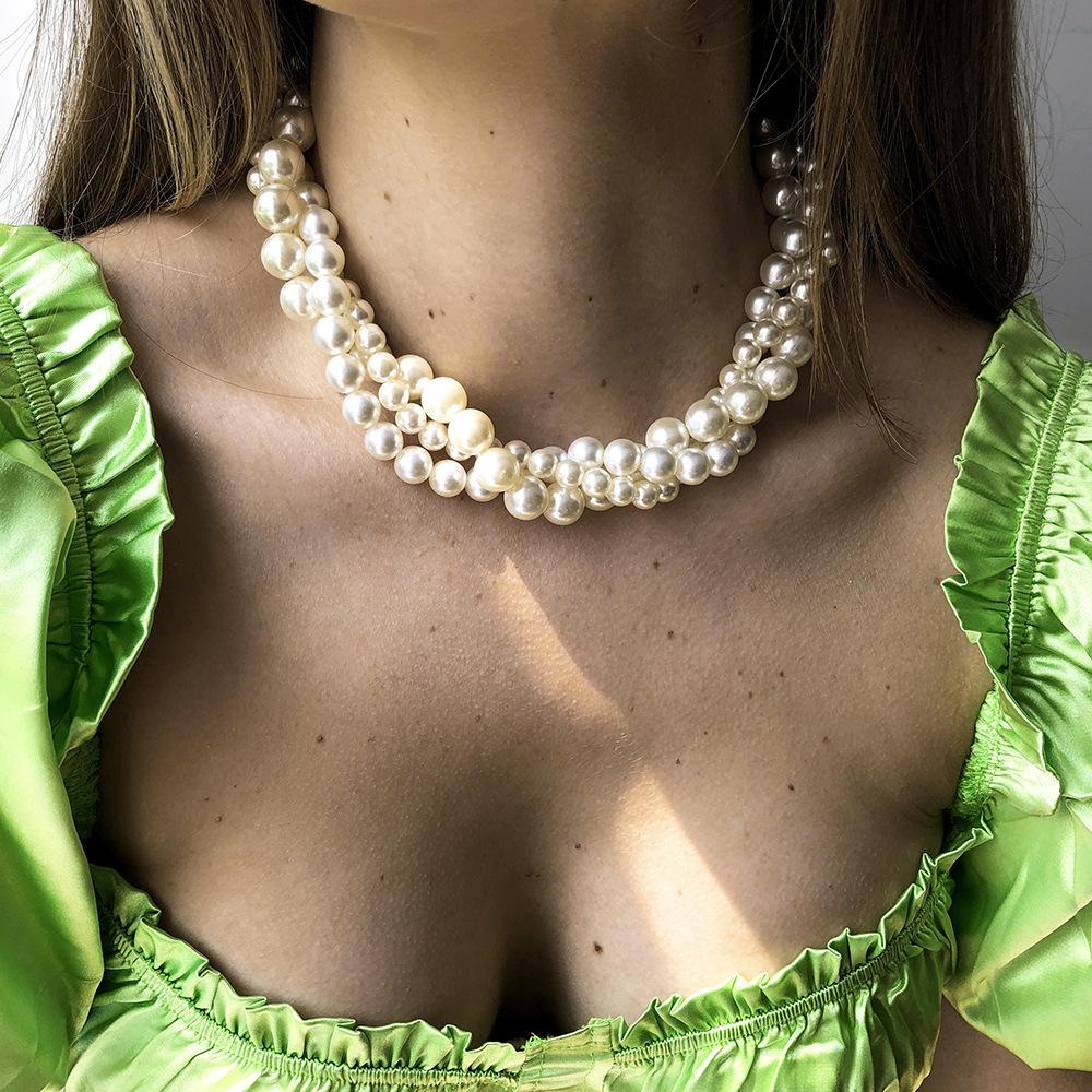 N8419 fashion simple multi-layer pearl necklace women's stacked elegant temperament retro exaggerated clavicle chain