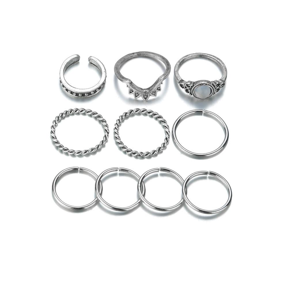 Vintage Alloy Resin Accessories Multi-Piece Ring Ethnic Turquoise Knuckle Rings Women Accessories