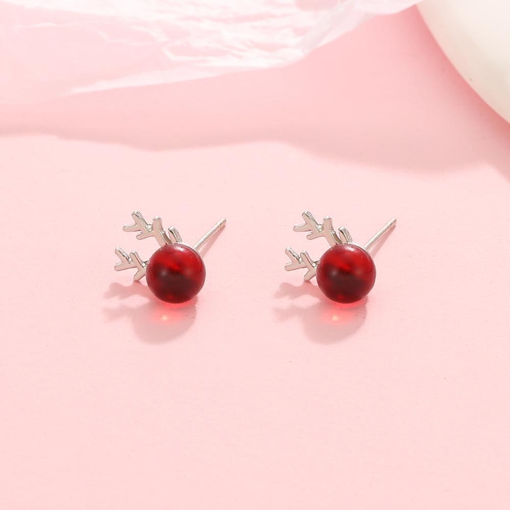 Christmas deer earrings female fashion temperament niche design cute antler earrings wine red elk earrings fashion