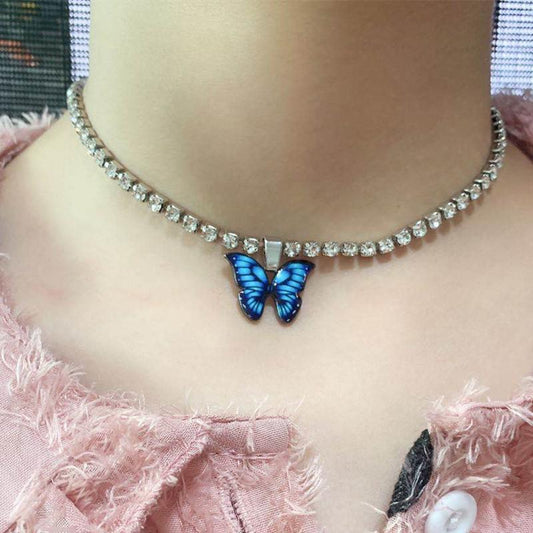 Accessories Personalized Colorful Claw Chain Drill Necklace Simple Drip Oil Symphony Butterfly Pendant Necklace