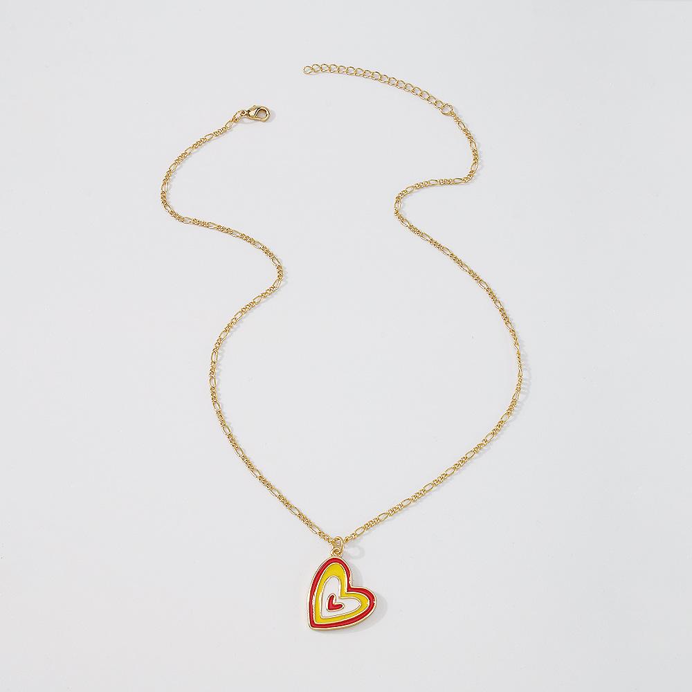 ZN97 Color Drop Oil Necklace Female Punk Hip-Hop Colorful Heart Necklace Retro Simple Necklace