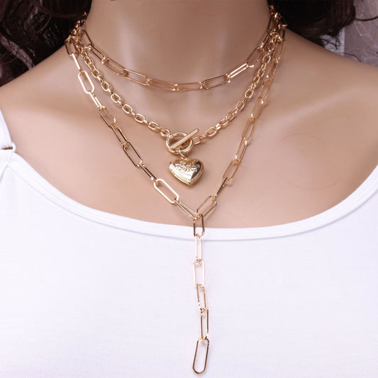 Design sense three-layer necklace women's trendy net red collarbone chain autumn neck chain sweater chain