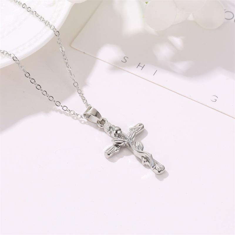 Vine Cross Necklace Retro Fashion Leaf Cross Necklace Men and Women Simple Necklace