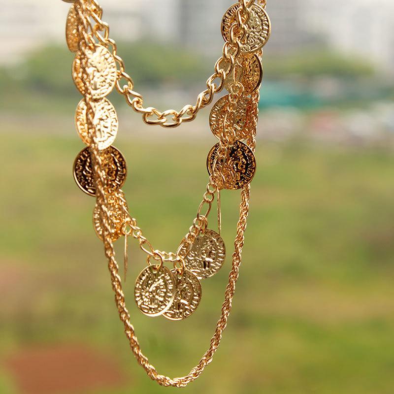 Accessories Ethnic Personality Layered Coin Chain Head Card Handmade Necklace