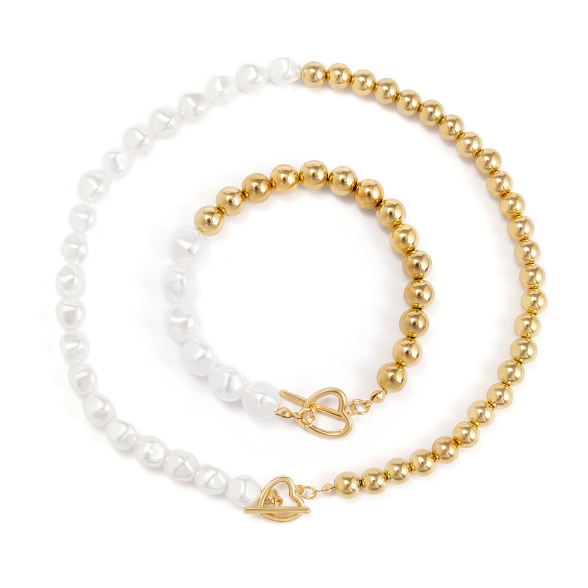 Jewelry Versatile Imitation Pearl Beaded Stitching Necklace Simple Creative Peach Heart OT Buckle Clavicle Necklace