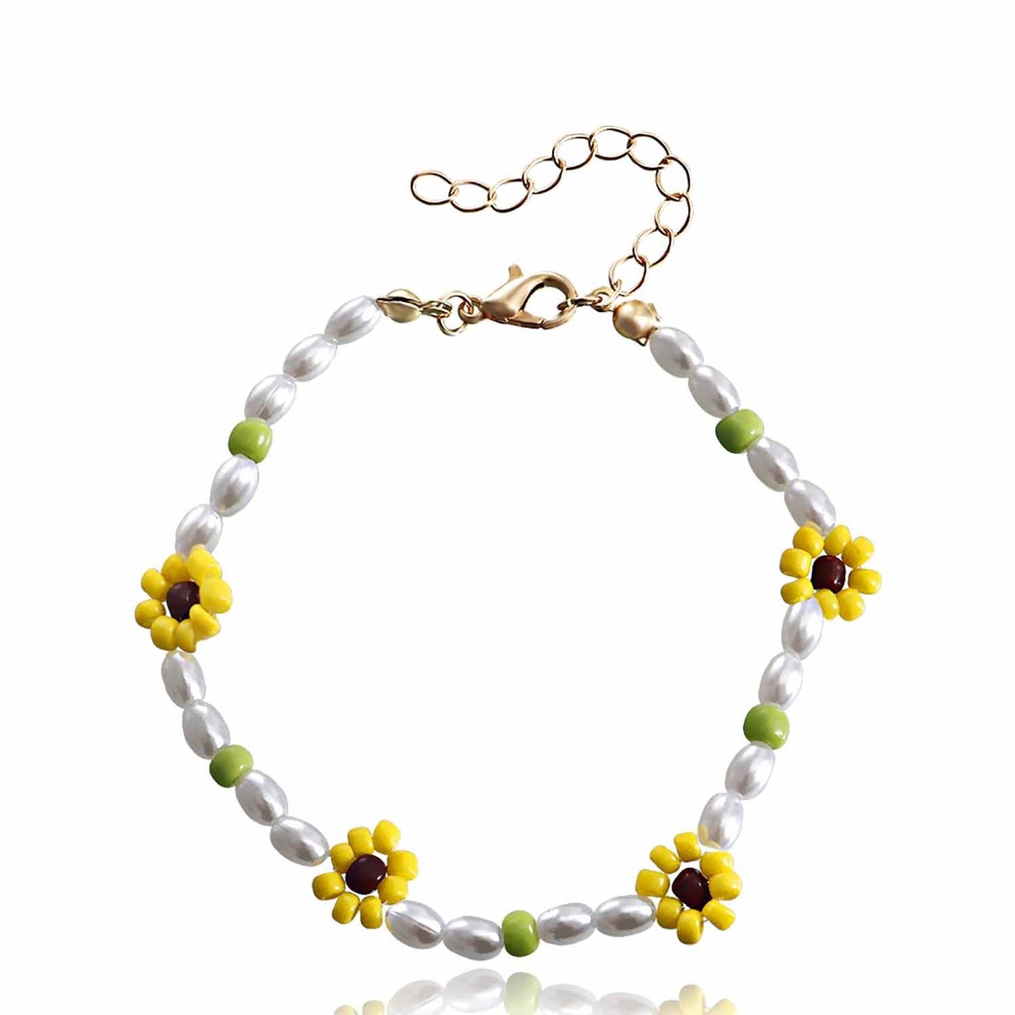 Jewelry Bohemia Colored Rice Beads Daisy Flower Imitation Pearl Bracelet Female Small Fresh Jewelry