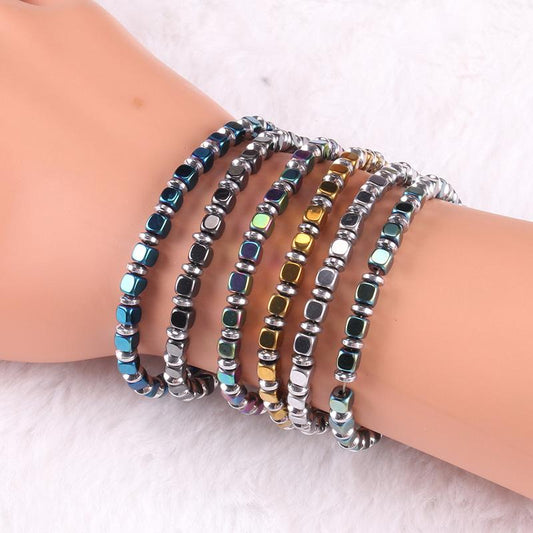 Rubik's cube-shaped natural color-preserving stainless steel hand decoration energy stone men's and women's ins square bracelet