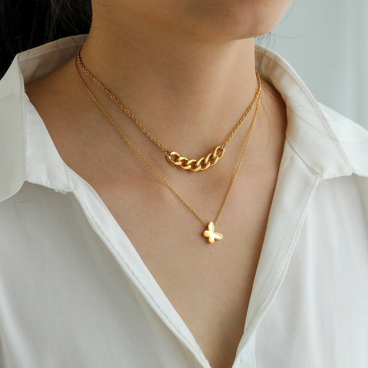 Ins niche simple titanium steel real gold butterfly pendant fashion chain collarbone necklace double layer necklace