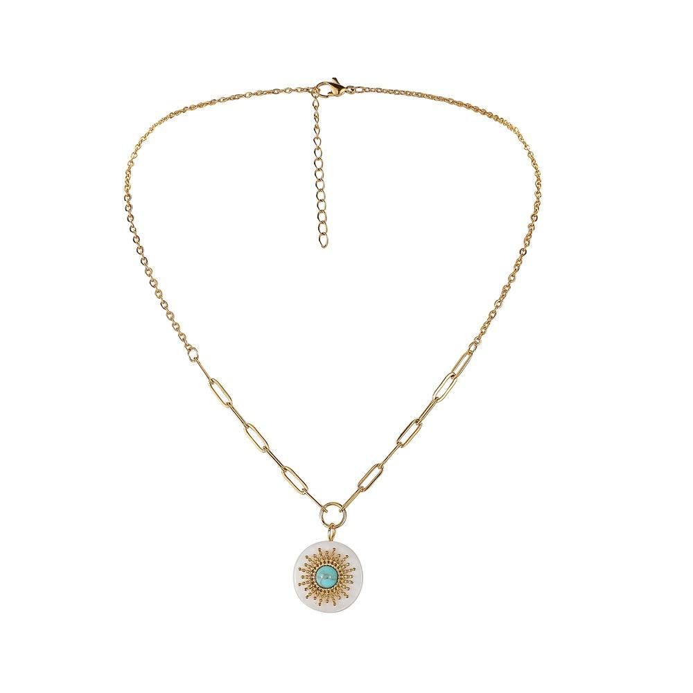 Fashion Jewelry Simple Stainless Steel Sun Turquoise Shell Pendant Necklace Fashion Titanium Steel Clavicle Chain