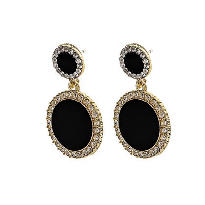 Ornament simple full diamond round temperament drop earrings women's fashion all-match flash diamond earrings jewelry