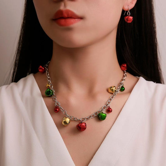 Christmas Necklace Set Jewelry Colorful Bells Necklace Bracelet Earrings Christmas Ornaments