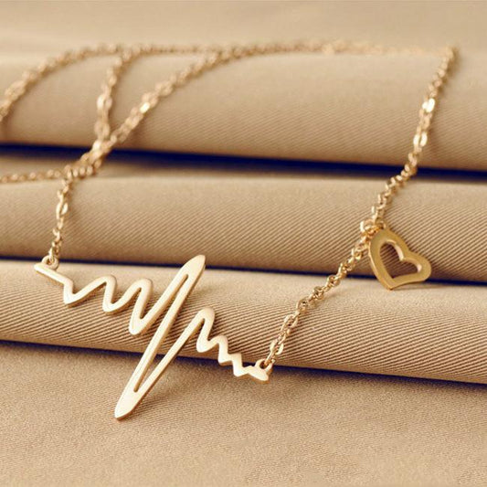 ECG Necklace Love Shape Pendant Fashion Clavicle Chain Color Gold Jewelry