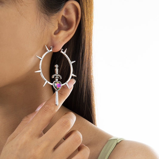 Jewelry Fashion Street Shooting Geometric Circle Rivet Earrings Retro Trend Gem Sword Shape Earrings Female