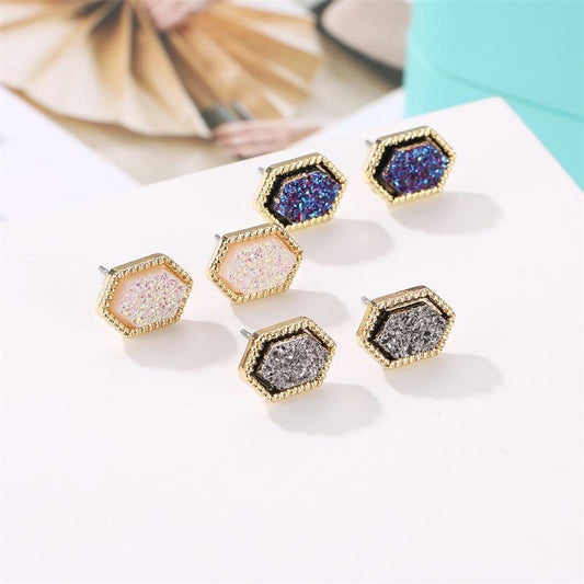 Harajuku simple geometric round frosted earrings women's dream starry sky time gems full of stars colorful earrings